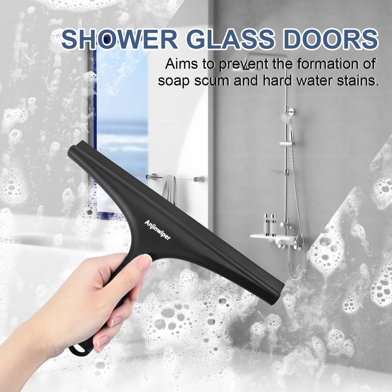 Anjinwiper All-Purpose Shower Squeegee for Glass Doors with Hook  Silicone Squeegee for Shower Glass  Shower Doors  Windows  Bathroom  Mirrors and Tiles(10 inch  Black) - Image 4